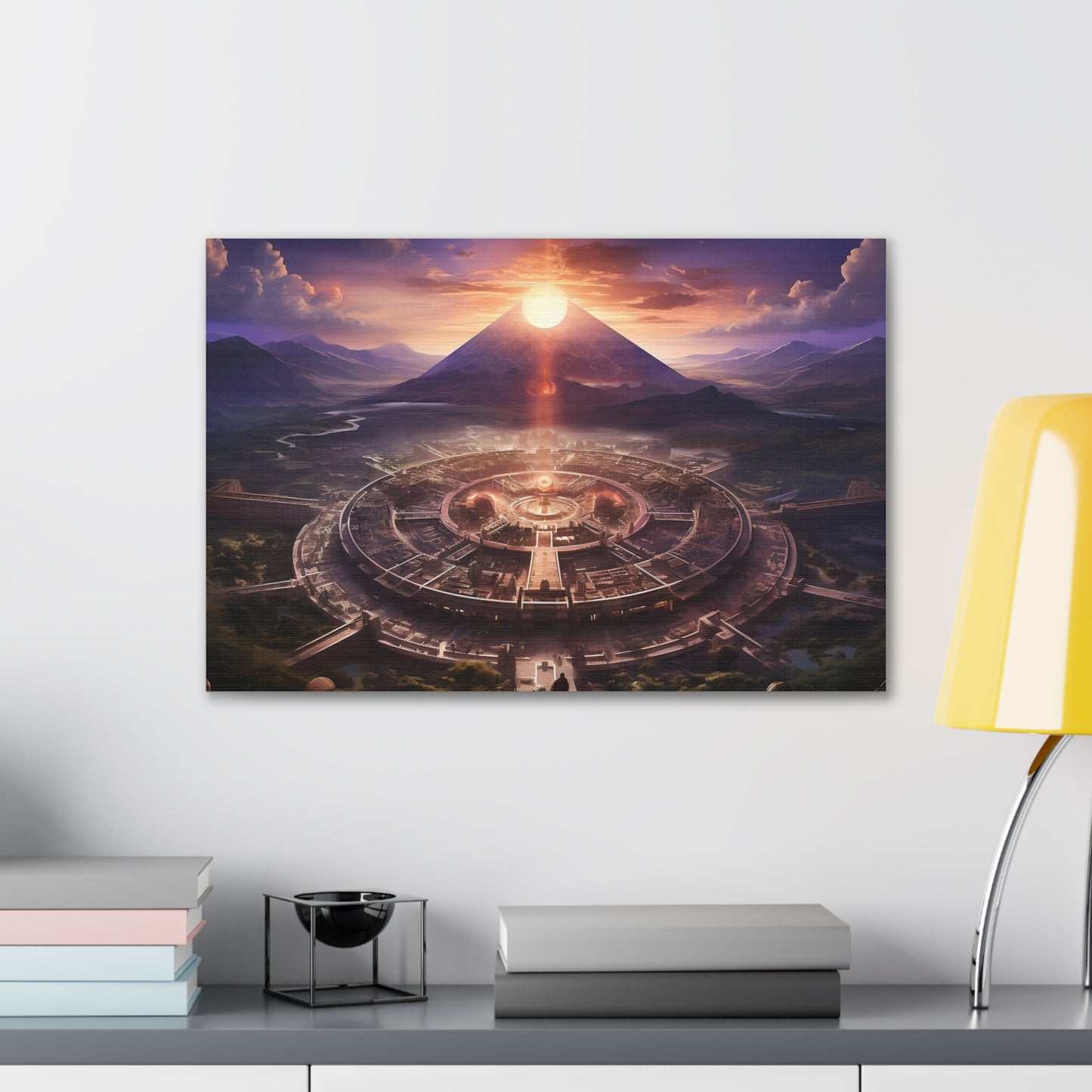 Ancient Mayan Temple With Mountain and Sunset Canvas Spiritual Decor