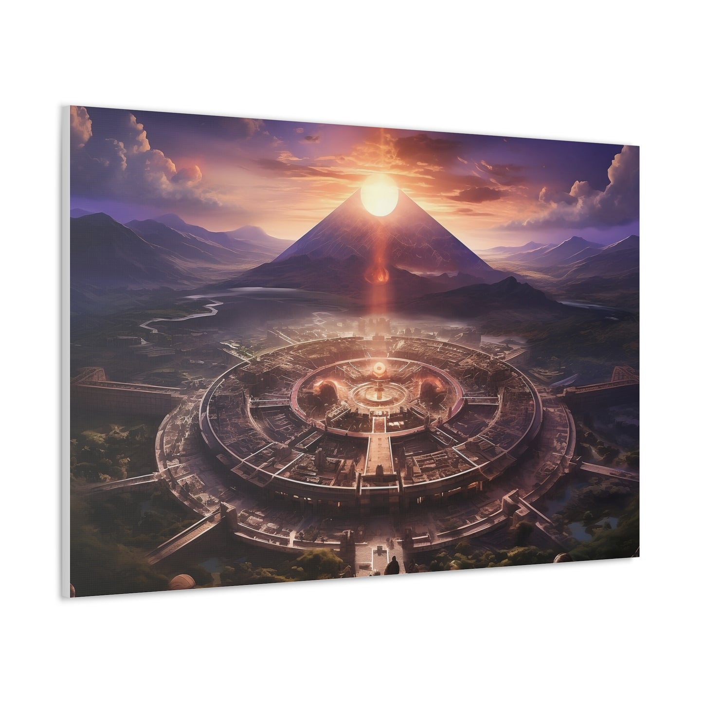 Ancient Mayan Temple With Mountain and Sunset Canvas Spiritual Decor
