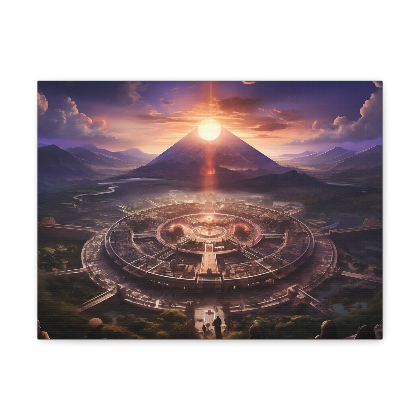 Ancient Mayan Temple With Mountain and Sunset Canvas Spiritual Decor