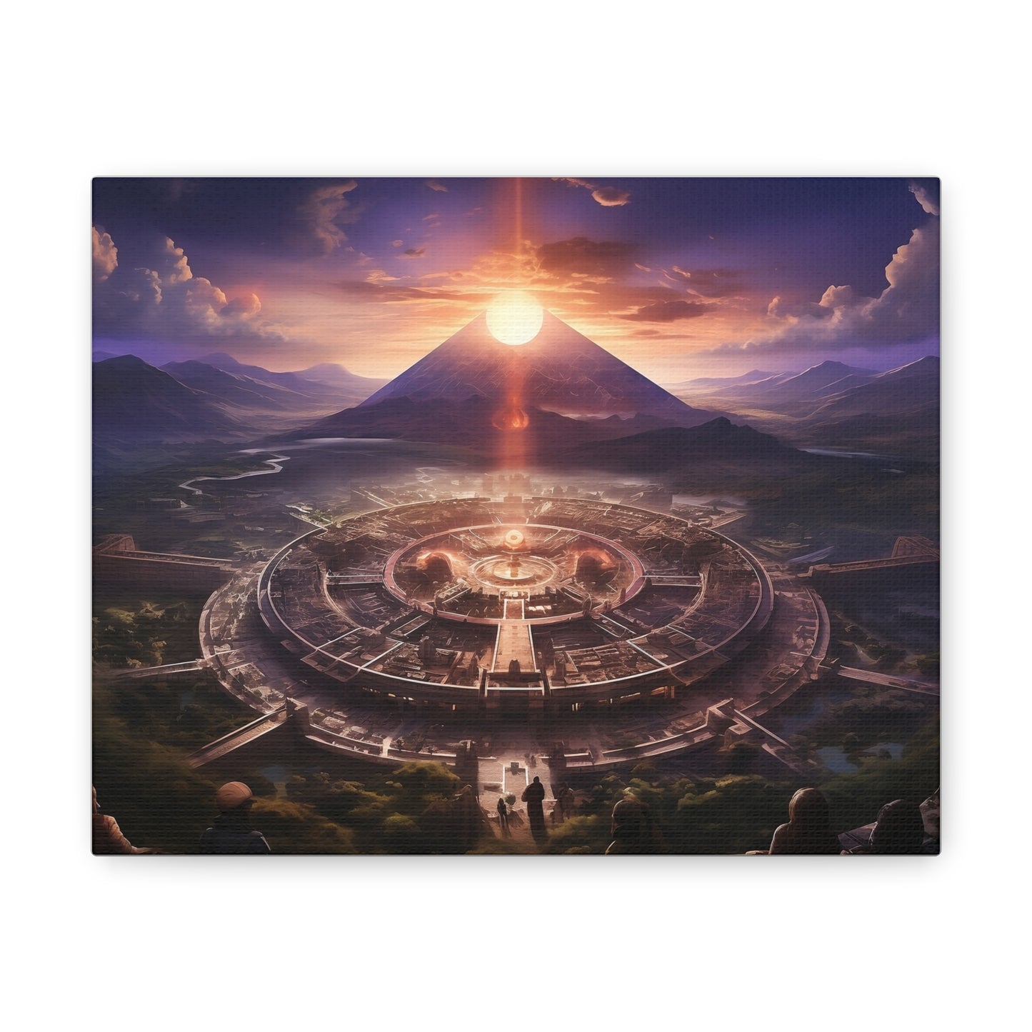 Ancient Mayan Temple With Mountain and Sunset Canvas Spiritual Decor