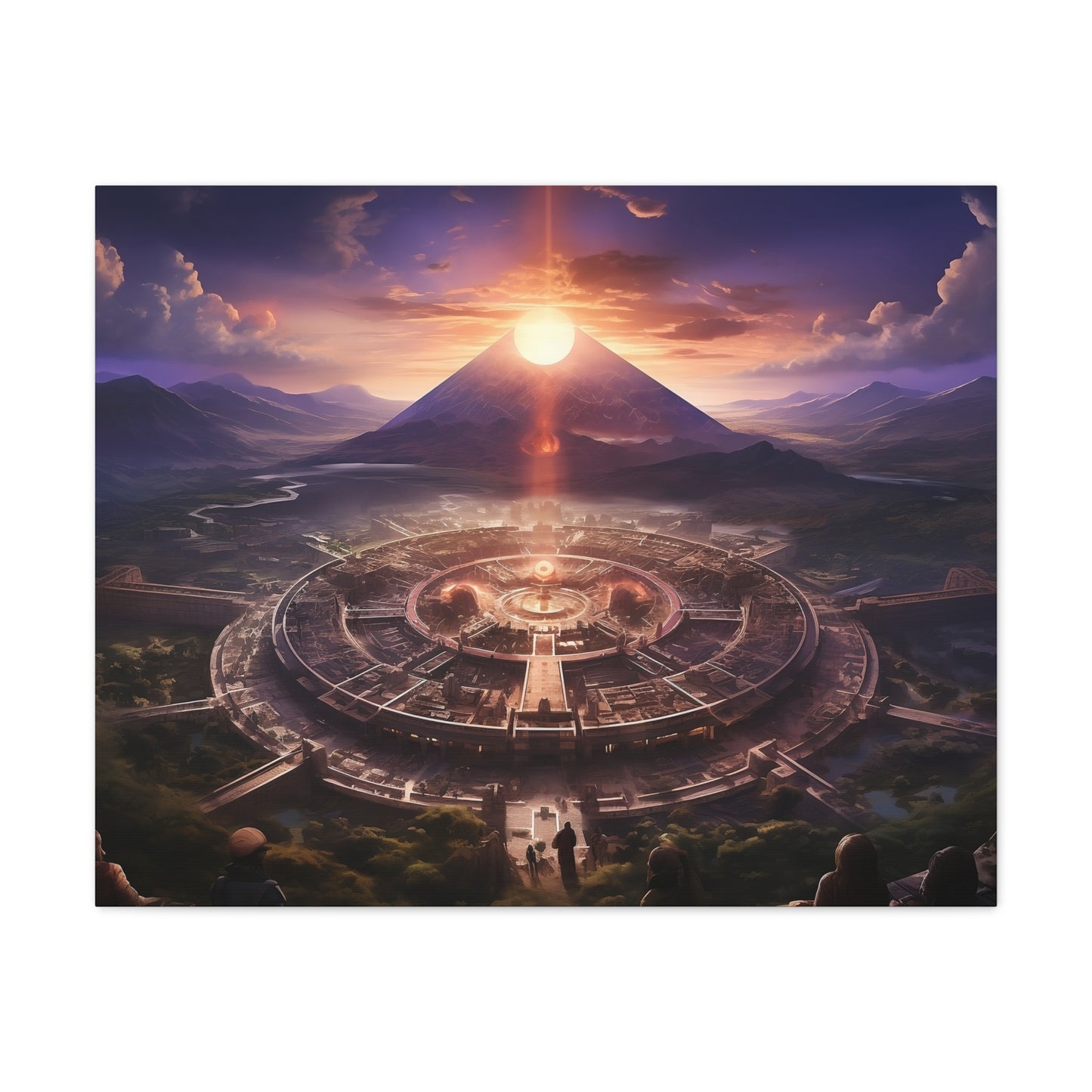 Ancient Mayan Temple With Mountain and Sunset Canvas Spiritual Decor