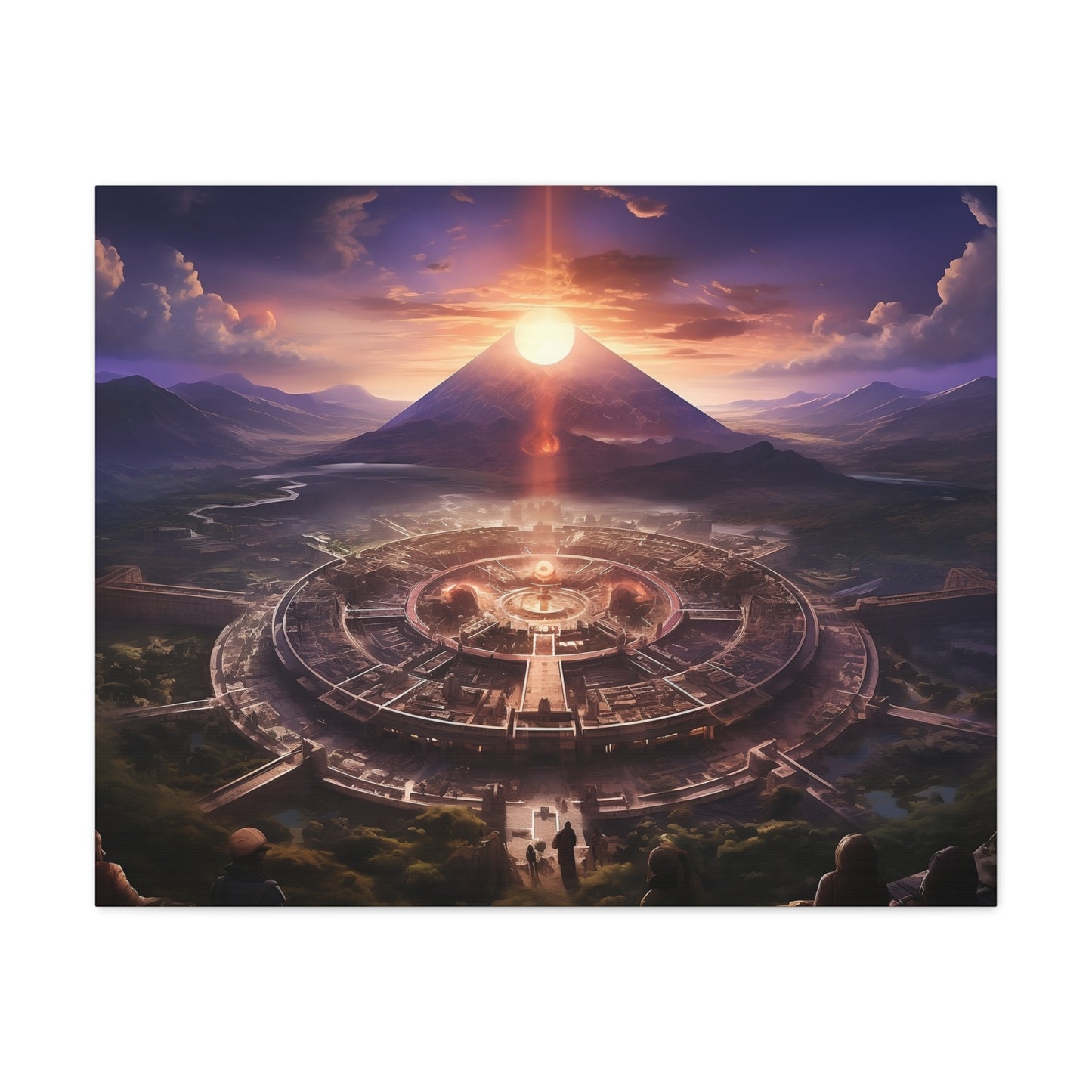 Ancient Mayan Temple With Mountain and Sunset Canvas Spiritual Decor