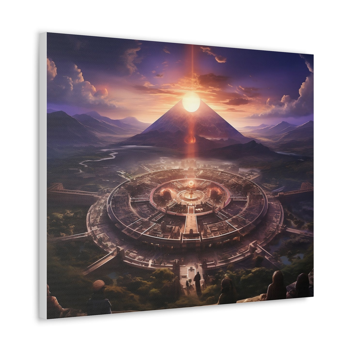 Ancient Mayan Temple With Mountain and Sunset Canvas Spiritual Decor