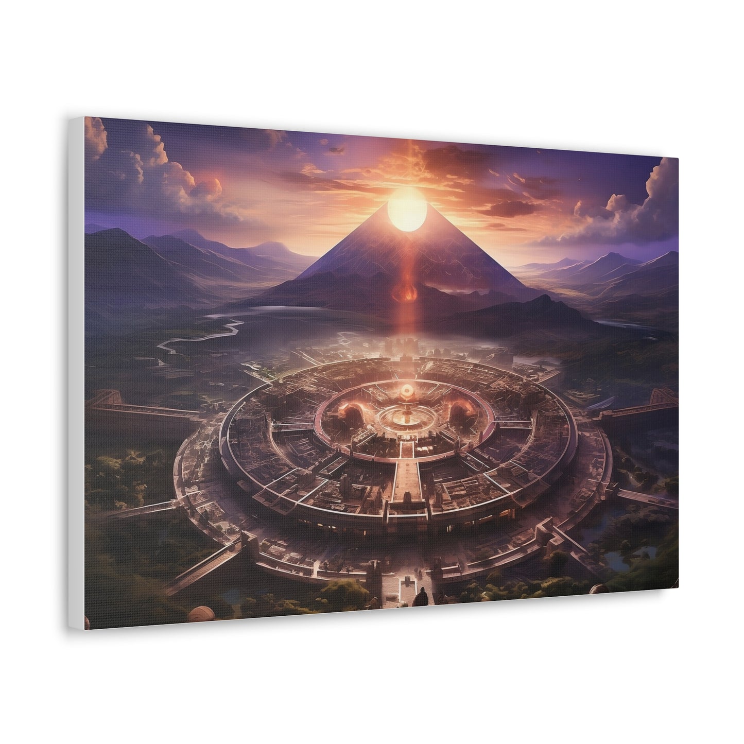 Ancient Mayan Temple With Mountain and Sunset Canvas Spiritual Decor