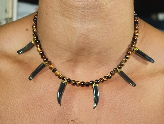 Mens Beaded Necklace - Tiger Tooth Necklace - Tiger Claw Necklace - Wolf Tooth Necklace - Wolf Claw Necklace (Tiger Tooth Necklace Yellow)