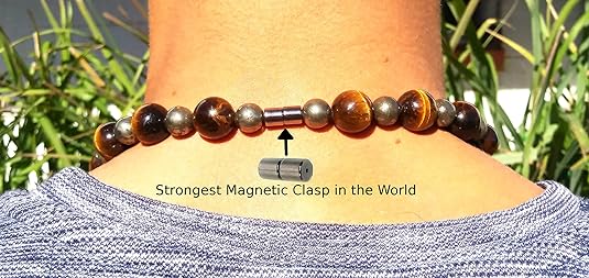 Men’s Beaded Necklace – 14mm Tiger Eye & 10mm Pyrite Gemstone – Healing Crystal Protection Jewelry for Confidence & Energy