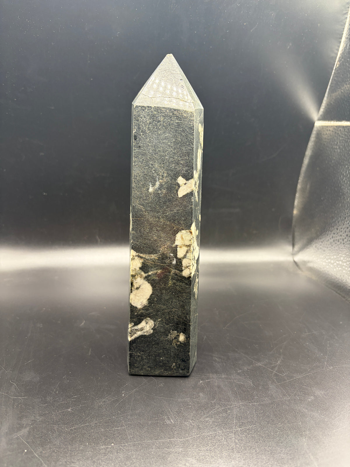 Chrysanthemum Stone Crystal Tower 1150g (8.5 Inch) – Large Polished Healing Crystal for Meditation, Reiki & Home Decor