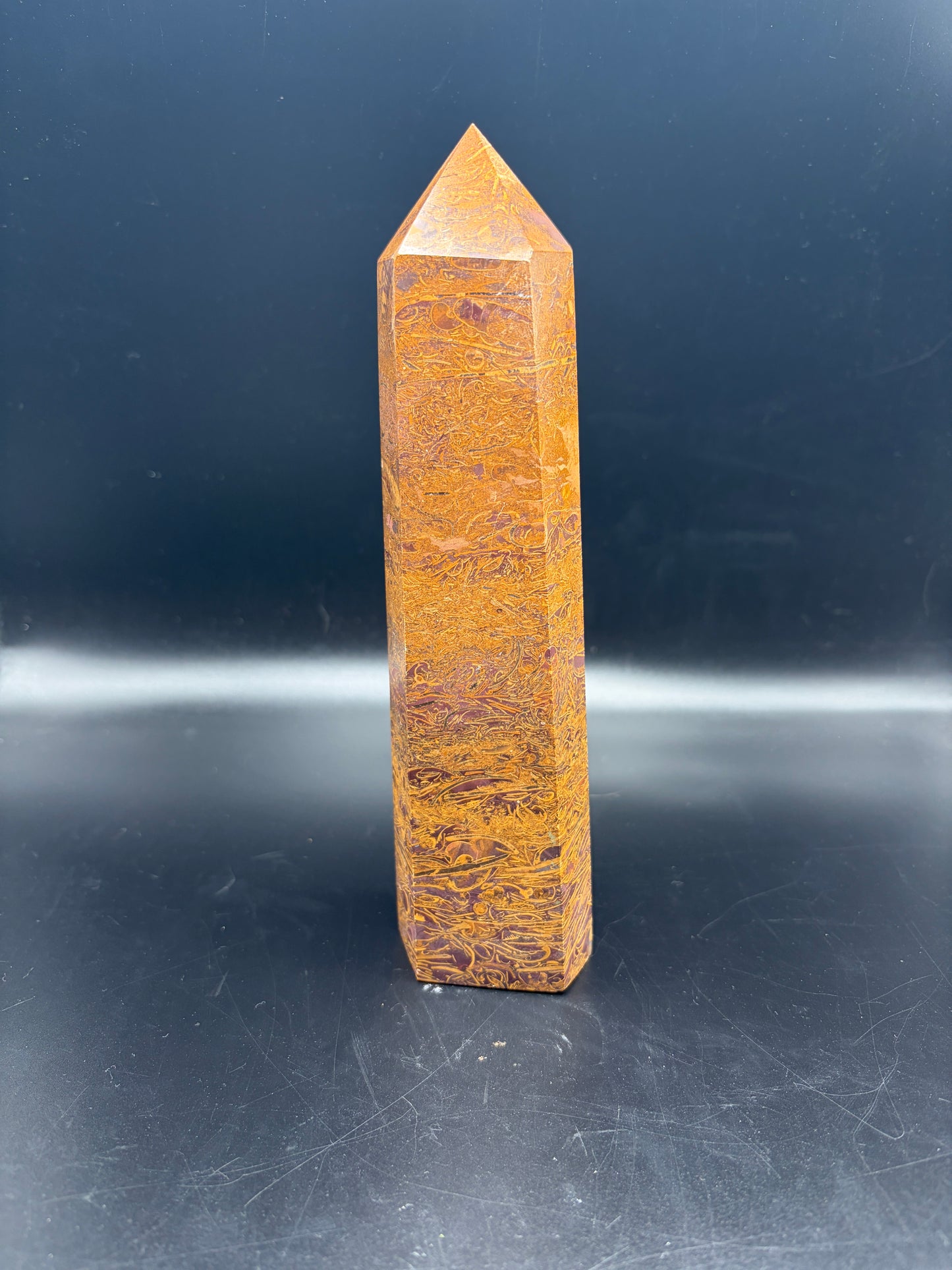 Calligraphy Jasper Crystal Tower 755g (8 Inch) – Natural Healing Crystal for Grounding, Meditation, Creativity & Home Decor