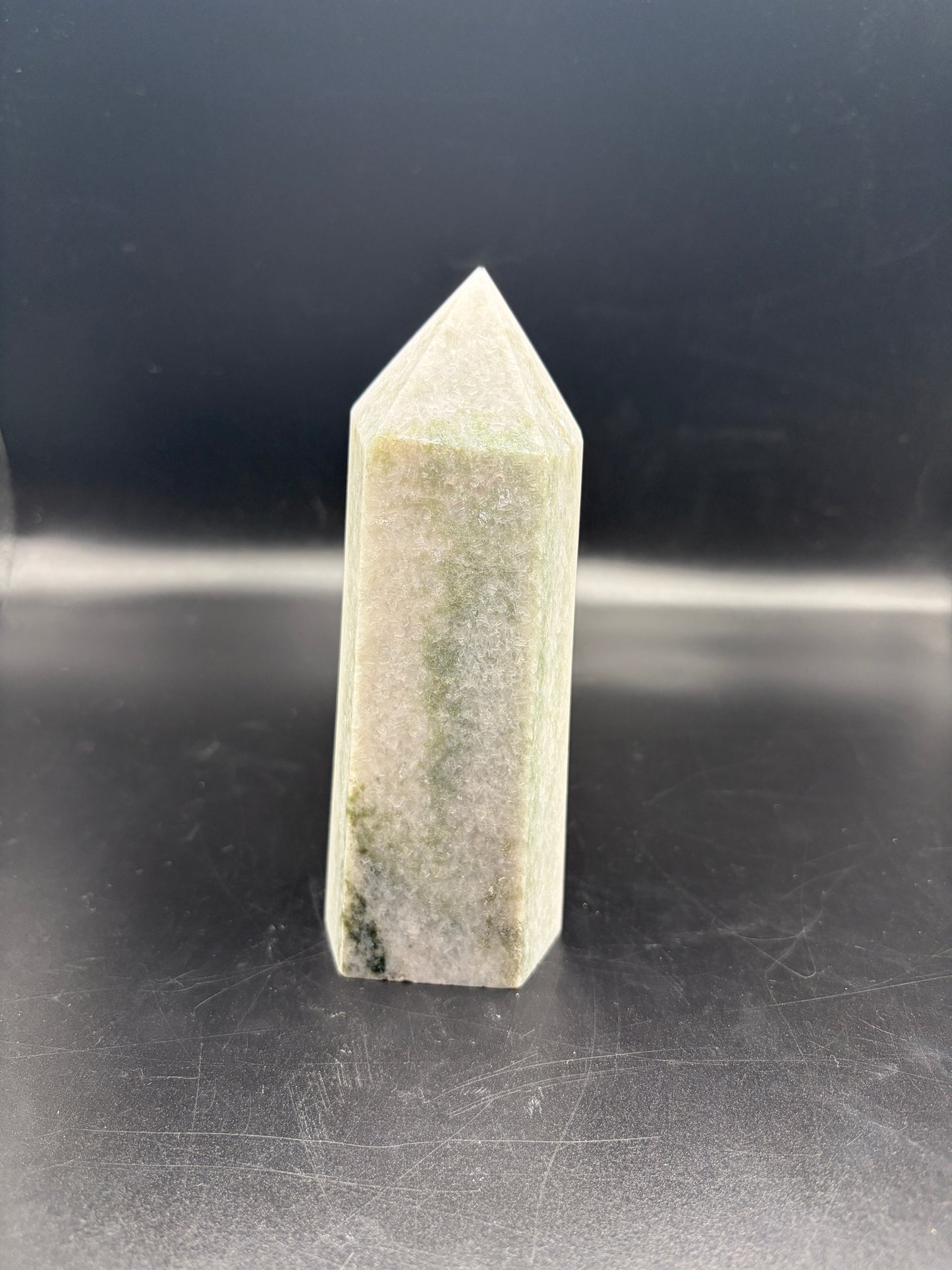 Green Ghost Quartz Crystal Tower 505g (5.5 Inch) – Natural Healing Crystal for Growth, Manifestation, Meditation & Home Decor