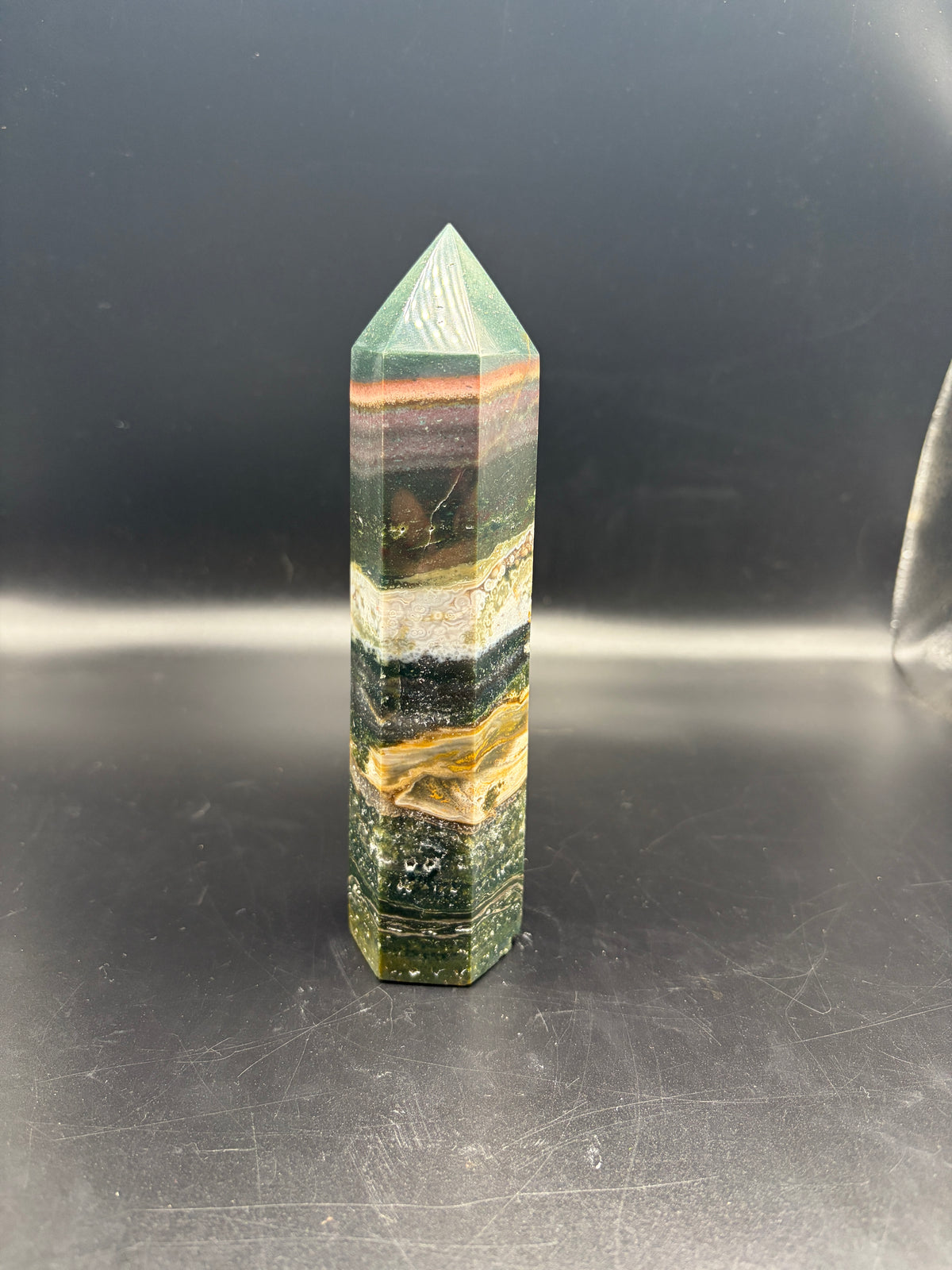 Ocean Jasper Crystal Tower 390g (6.5 Inch) – Natural Healing Crystal for Joy, Positivity, Meditation & Home Decor