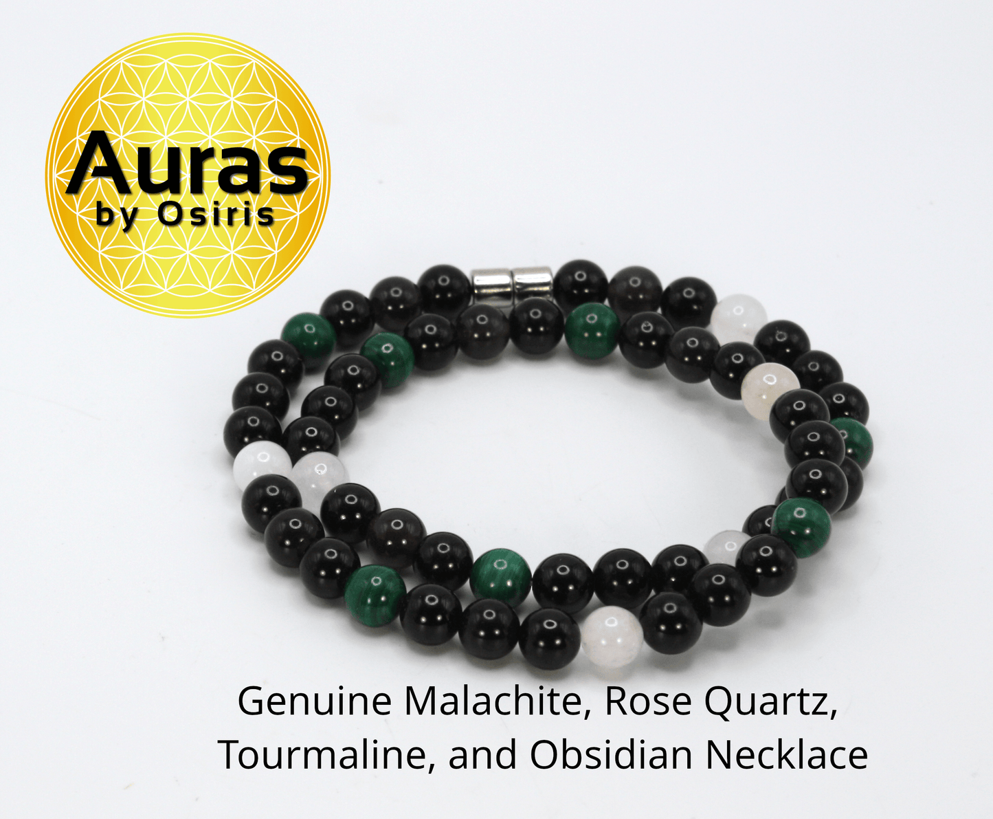 Black Onyx, Black Tourmaline, Malachite, and Rose Quartz Necklace - A Harmonic Blend of Protection, Healing, and Love