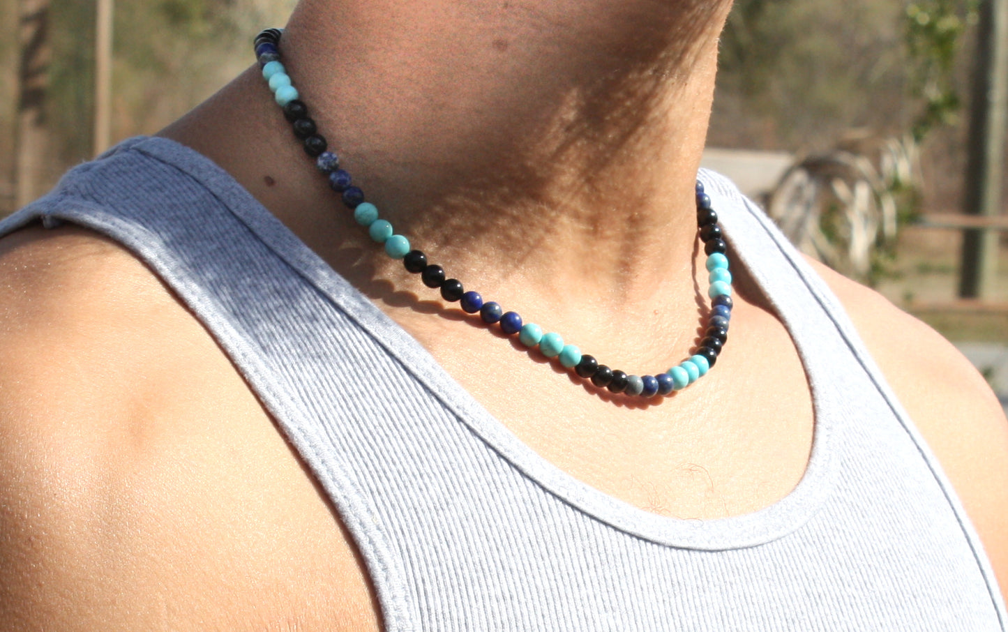 Amethyst, Black Onyx, Lapis Lazuli & Turquoise Necklace – Handmade Gemstone Beaded Jewelry for Men & Women | 6mm Beads, Healing & Protection