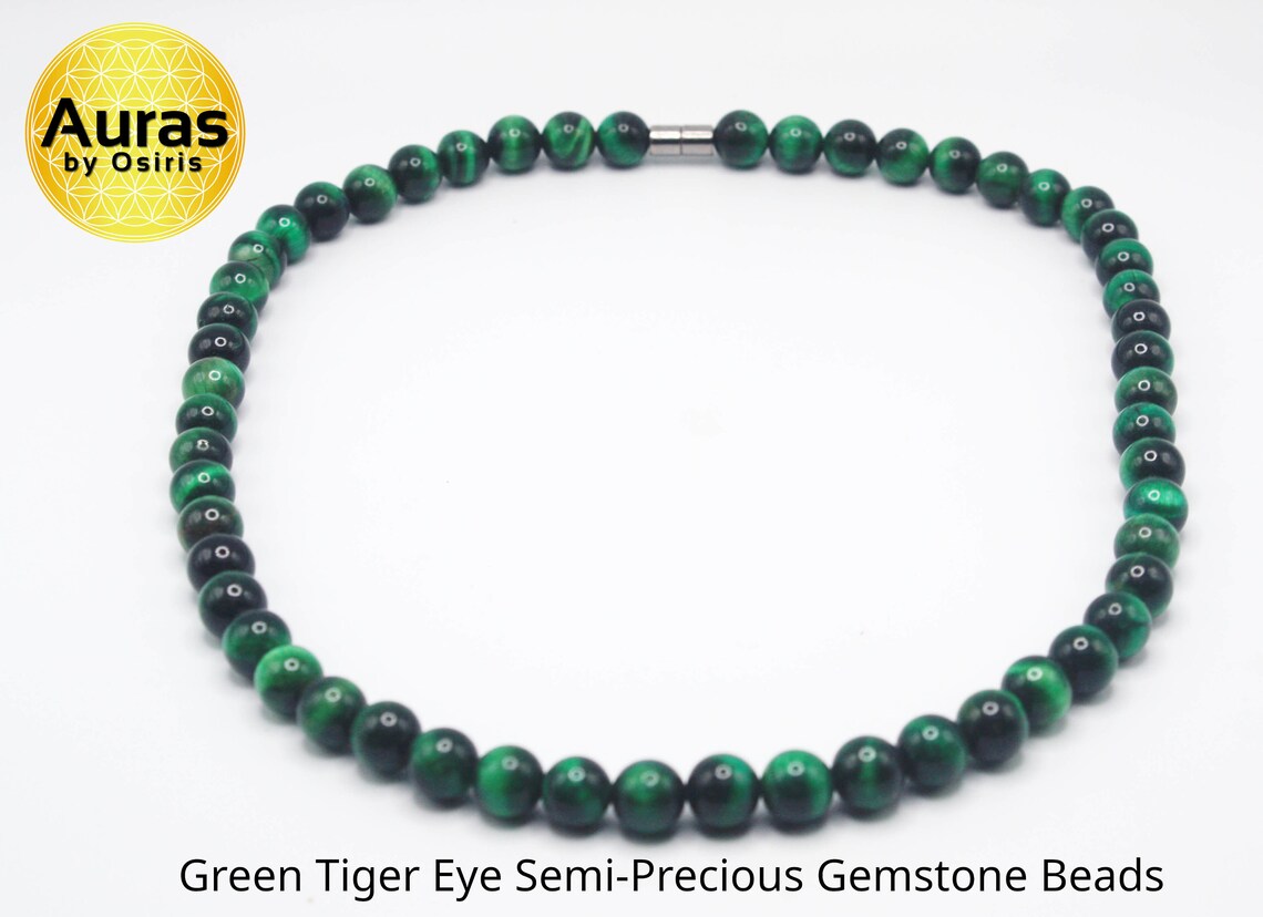 Green Tiger Eye Necklace - Mens Necklace - Beaded Necklace - Crystal Necklace - Gemstone necklace