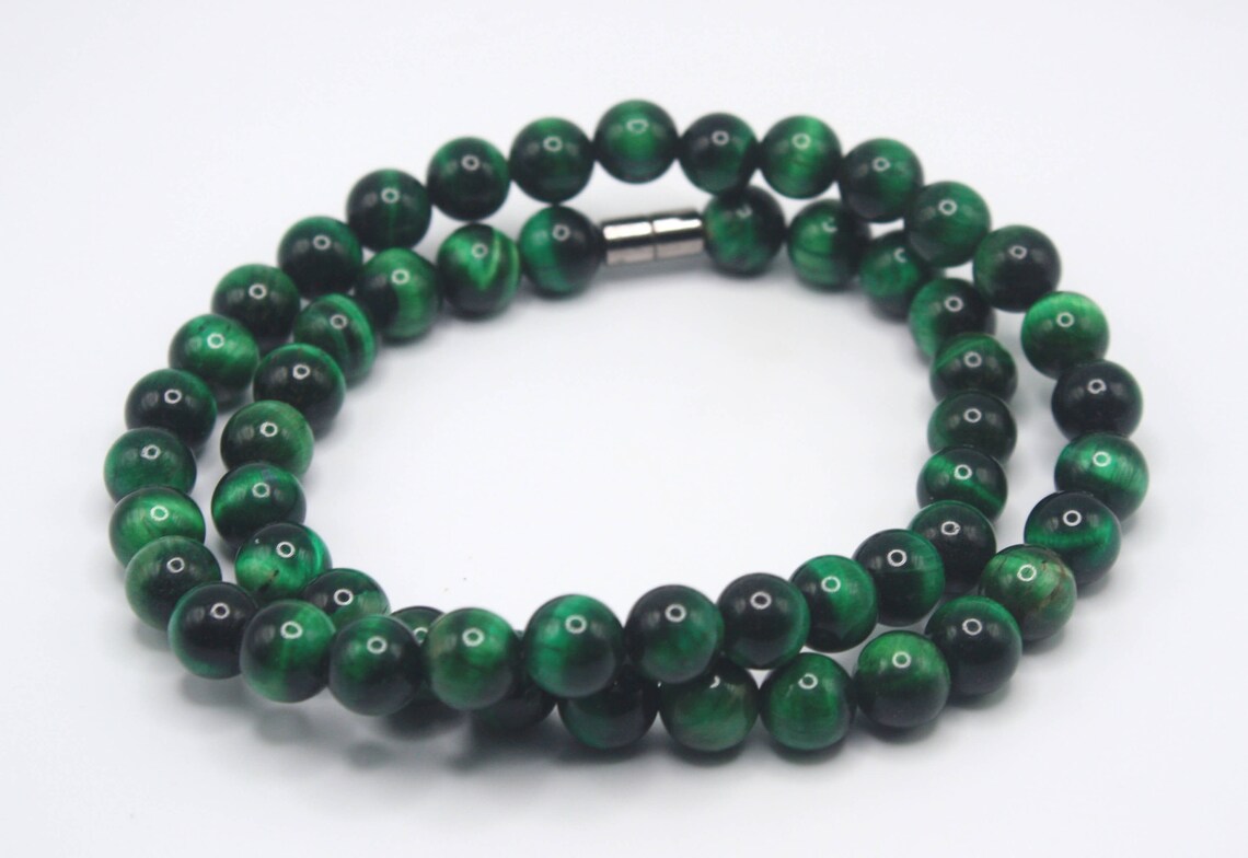 Green Tiger Eye Necklace - Mens Necklace - Beaded Necklace - Crystal Necklace - Gemstone necklace