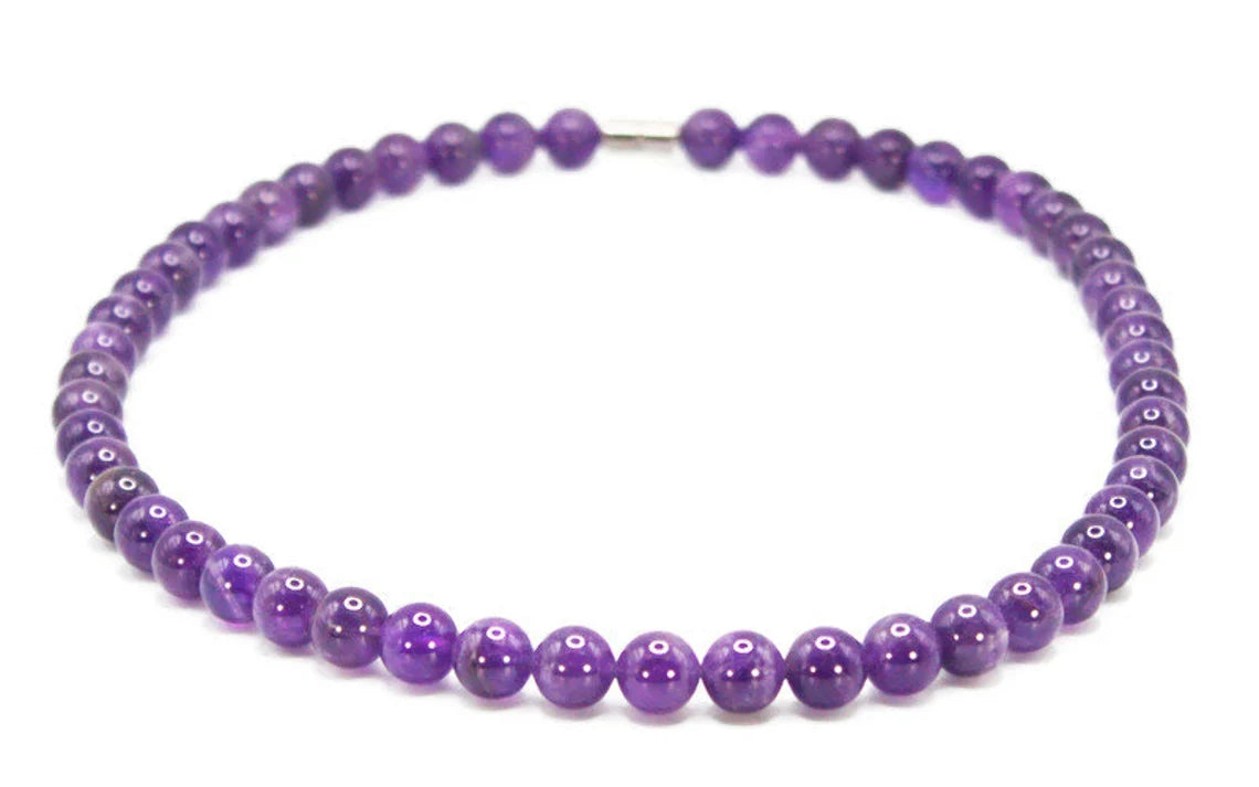 6mm/8mm/10mm Genuine Amythest Necklace for Men/Women for Serenity & Tranquility Purple Crystal Jewelry Handmade in USA