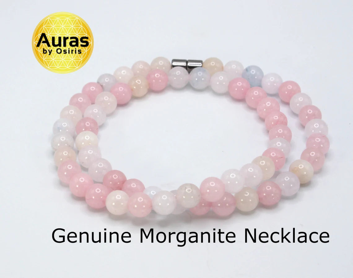 Genuine Morganite Necklace - 8mm Beaded Necklace - Pink Gemstone Jewelry for Her