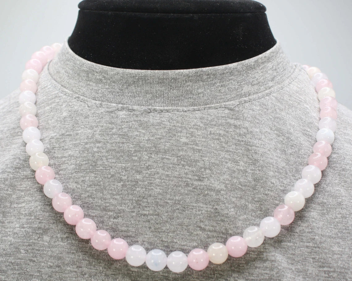 Genuine Morganite Necklace - 8mm Beaded Necklace - Pink Gemstone Jewelry for Her