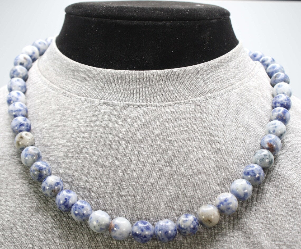 Sodalite Necklace for Men/Women - 10mm Beaded Necklace - Blue Gemstone Jewelry - Intuition - Clarity - Higher Mind