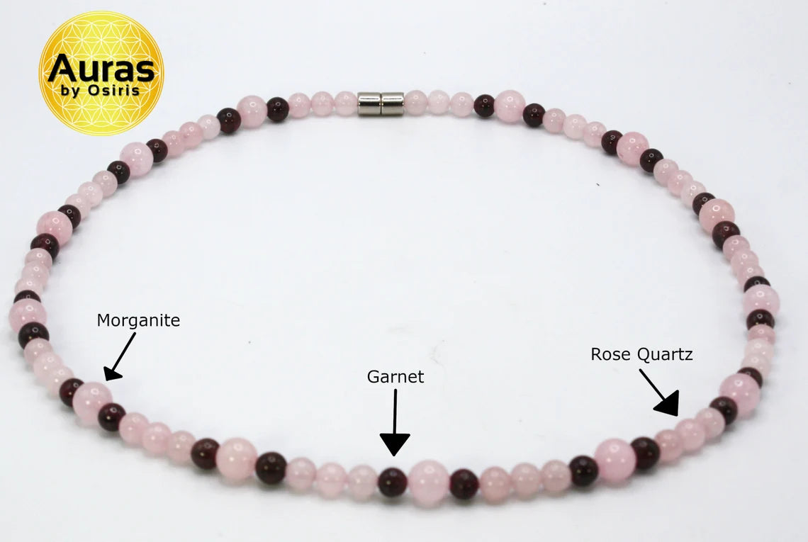 Genuine Rose Quartz, Morganite & Garnet Necklace | 6mm & 8mm Beads | Handmade Gemstone Jewelry for Peace, Love & Tranquility | Gift for Her