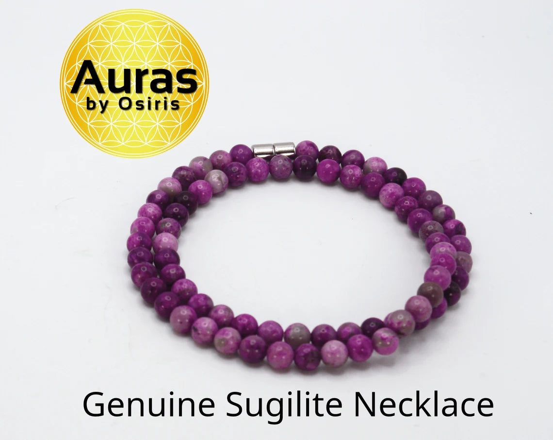 Genuine Sugilite Necklace - Gift for Men/Women - 6mm Bead Diameter