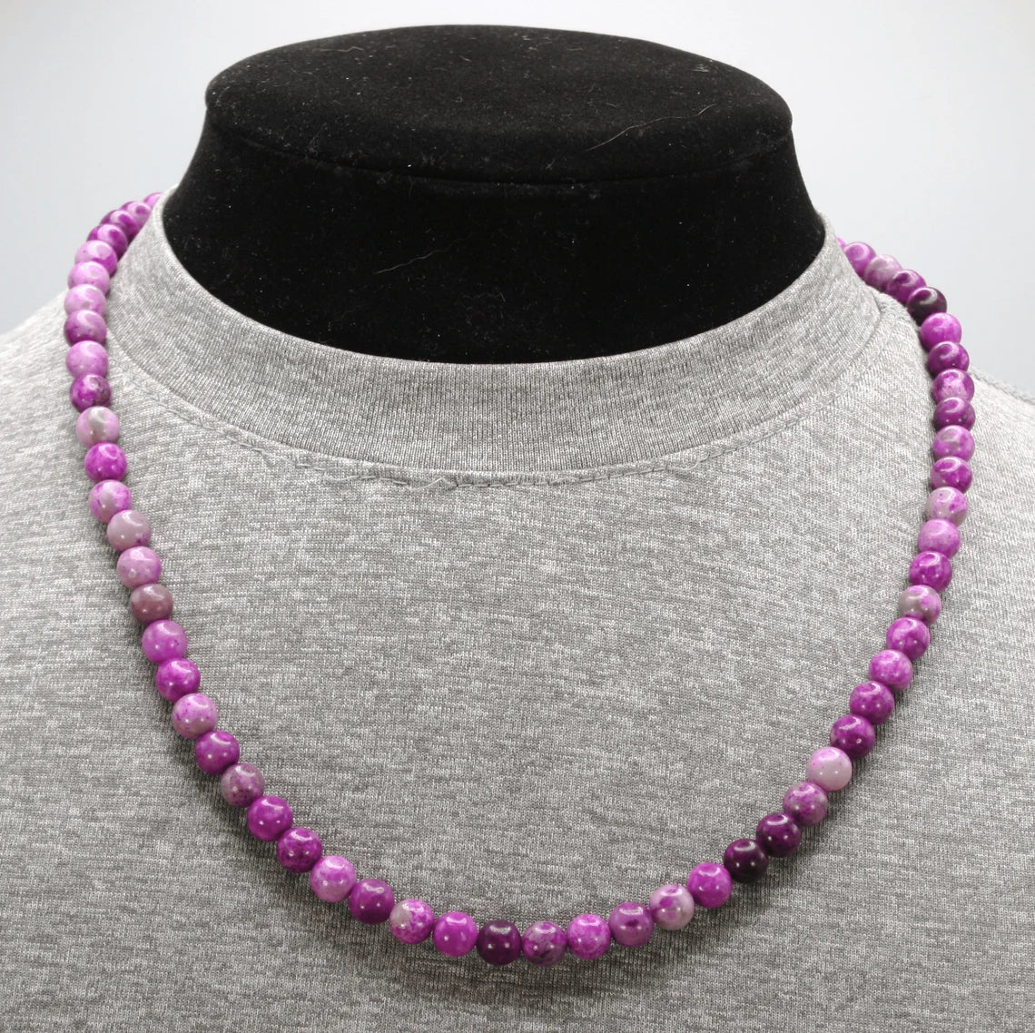 Genuine Sugilite Necklace - Gift for Men/Women - 6mm Bead Diameter