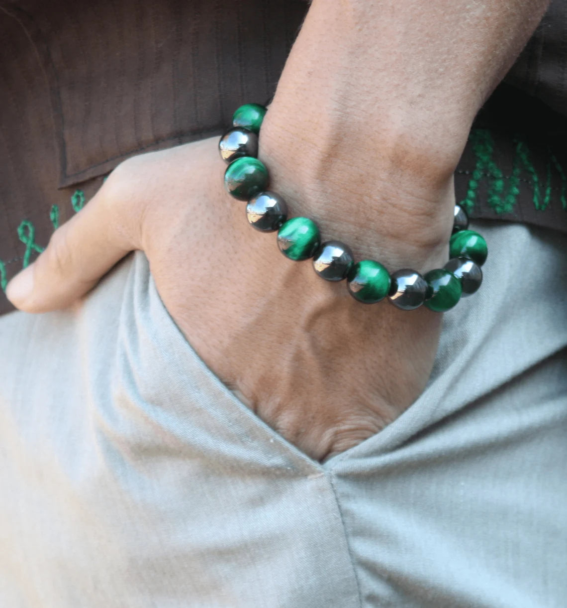 Hematite and Green Tiger's Eye Bracelet - A Talisman of Balance and Renewal