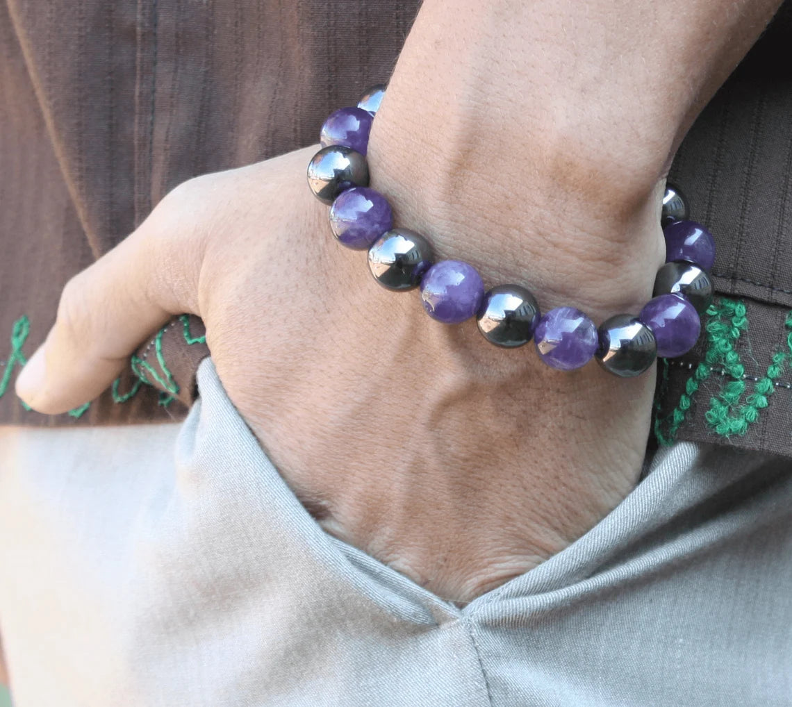 Hematite and Amethyst Bracelet - A Union of Protection and Serenity