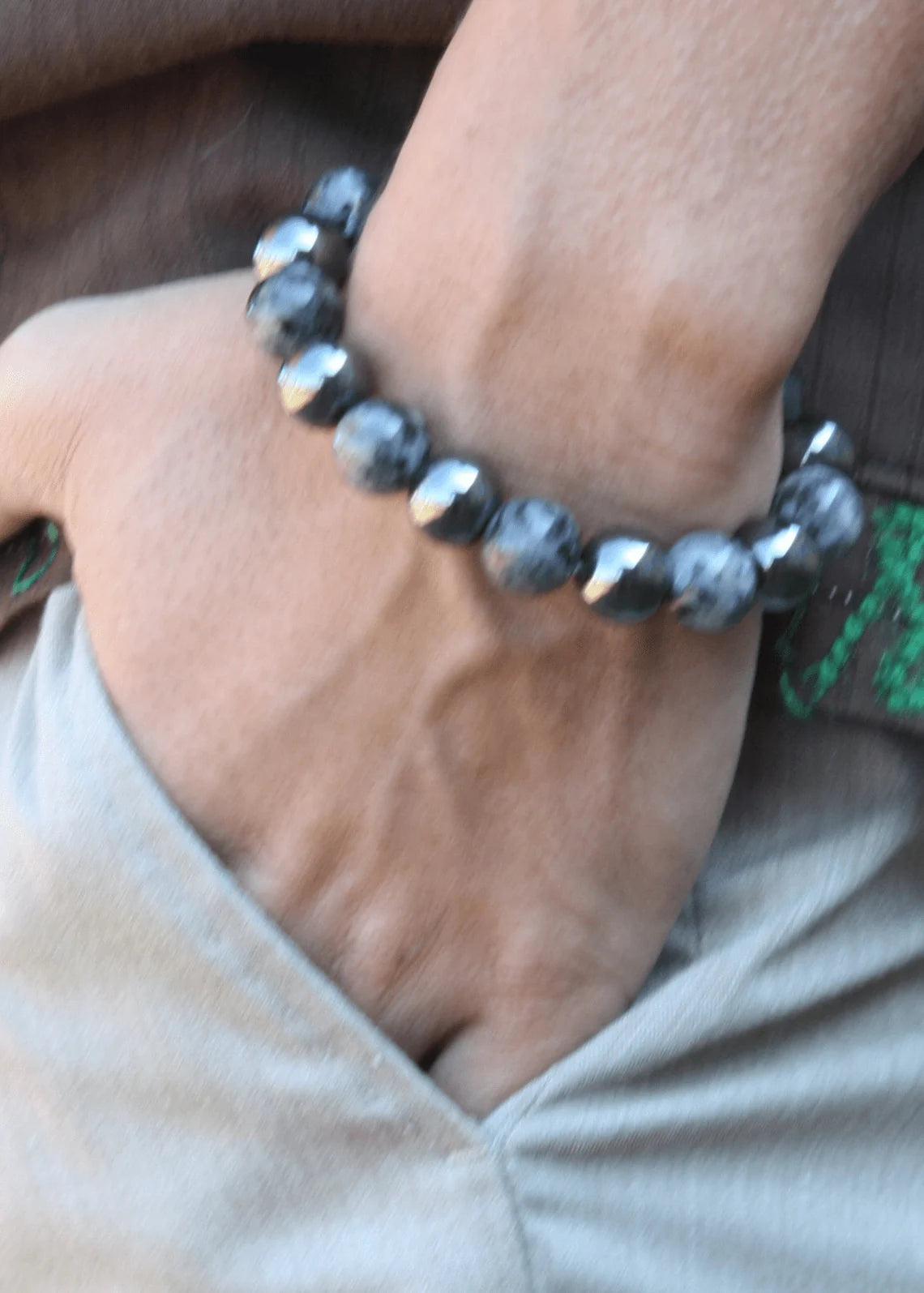 Hematite and Larvikite Bracelet - A Fusion of Grounding and Mystical Insight