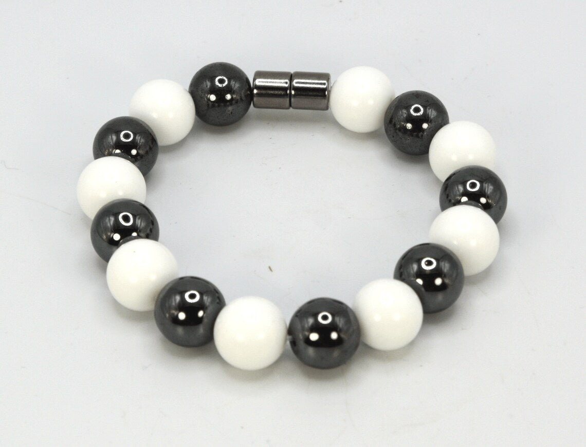 Hematite and White Onyx Bracelet - A Beacon of Clarity and Protection