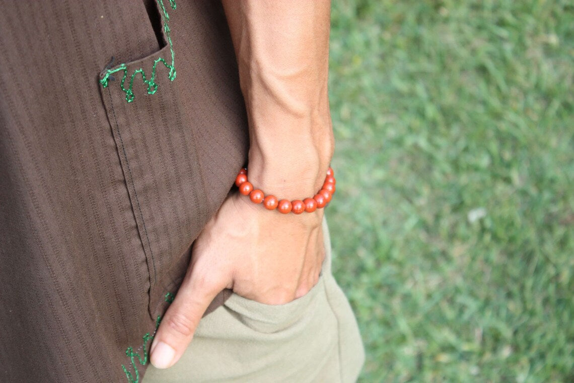 Red Jasper Bracelet for Men/Women 6mm 8mm 10mm 12mm Beaded Jewelry for Energy Courage & Grounding