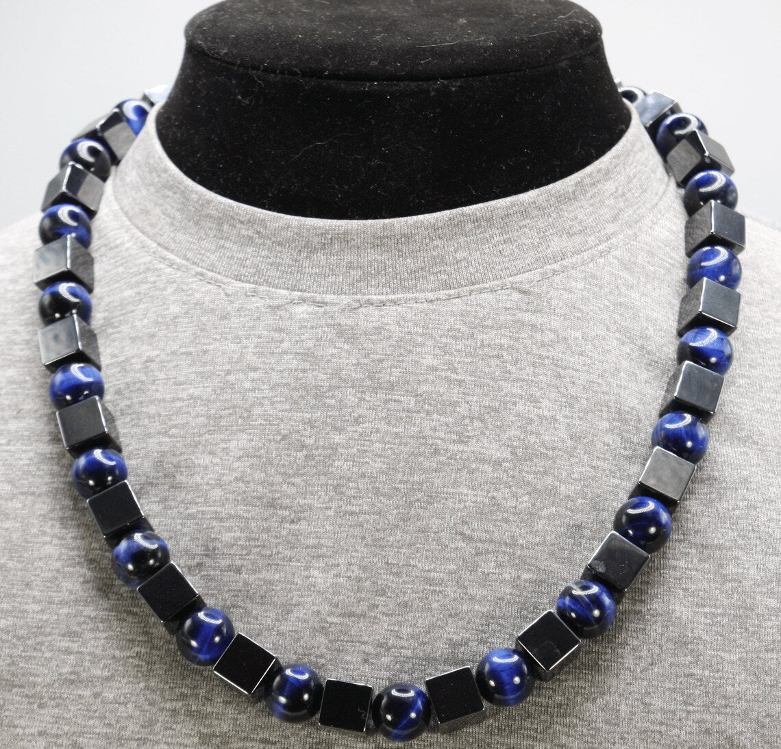Hematite and Blue Tiger’s Eye Necklace – Handmade Gemstone Jewelry for Grounding, Insight & Protection