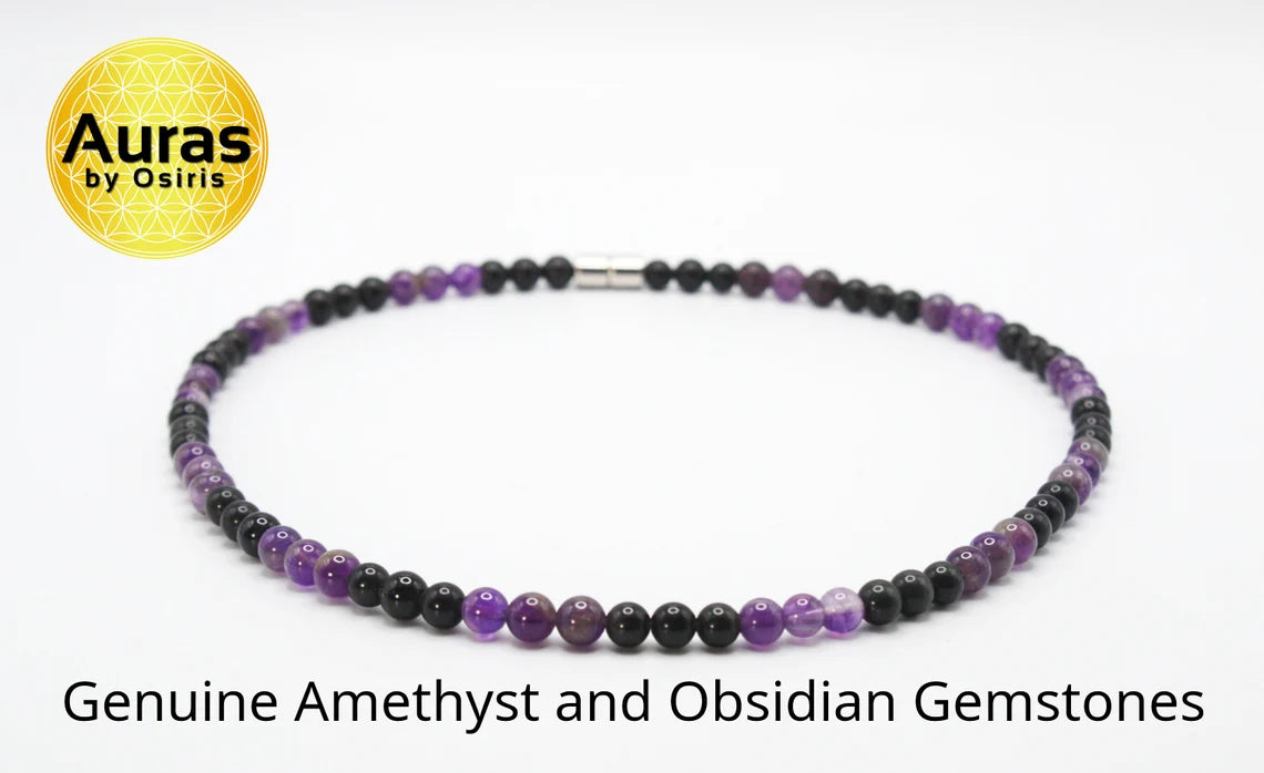 Amethyst and Obsidian Necklace - A Guardian of Serenity and Shielding