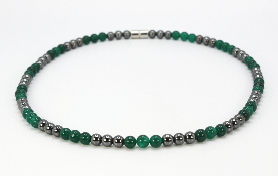 Green Jade and Hematite Necklace - Harmony and Protection Embodied