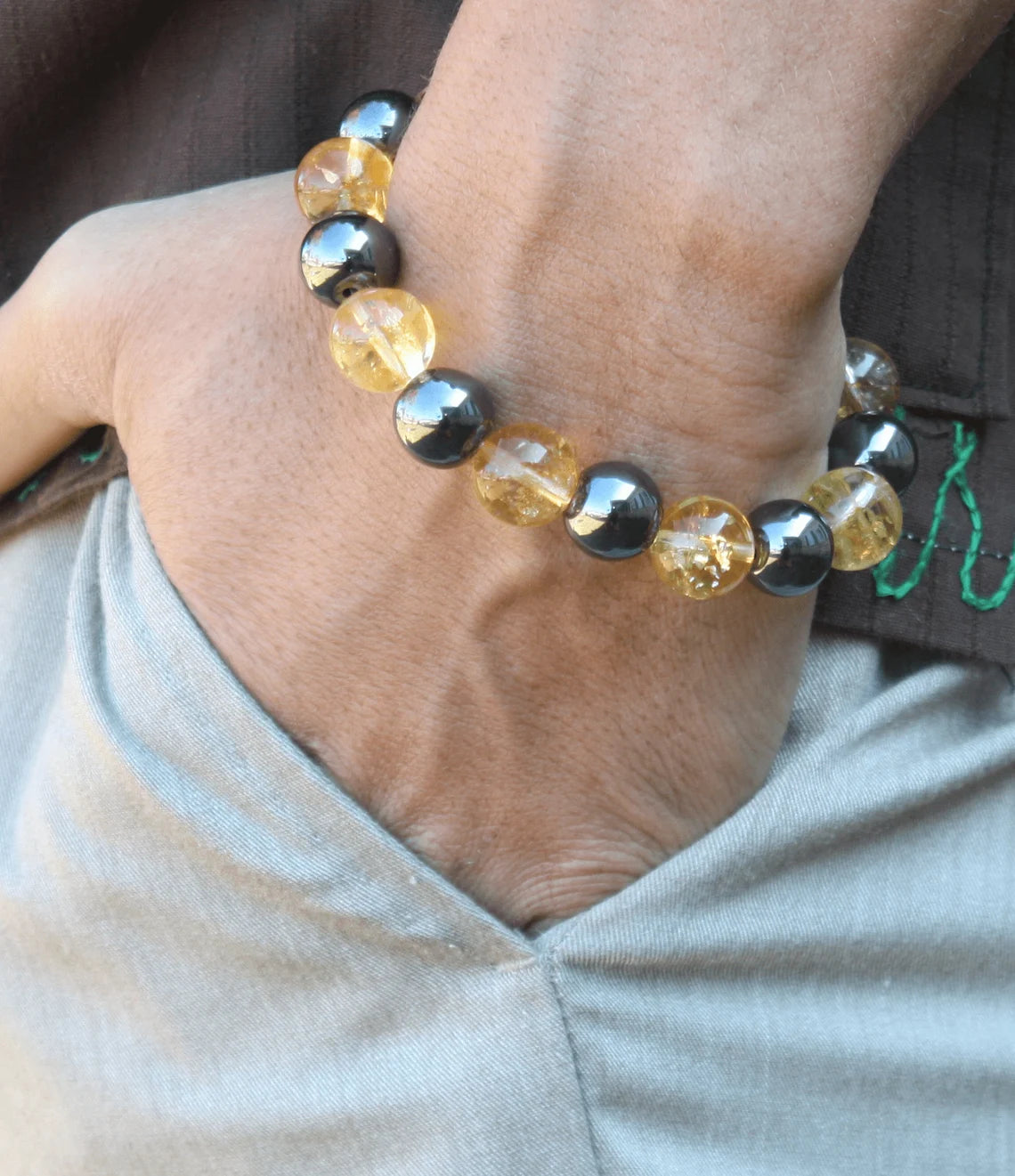 Auras by Osiris Hematite & Citrine Bracelet ๐งก๐ค | Grounding, Abundance, Success & Prosperity Jewelry (8mm)