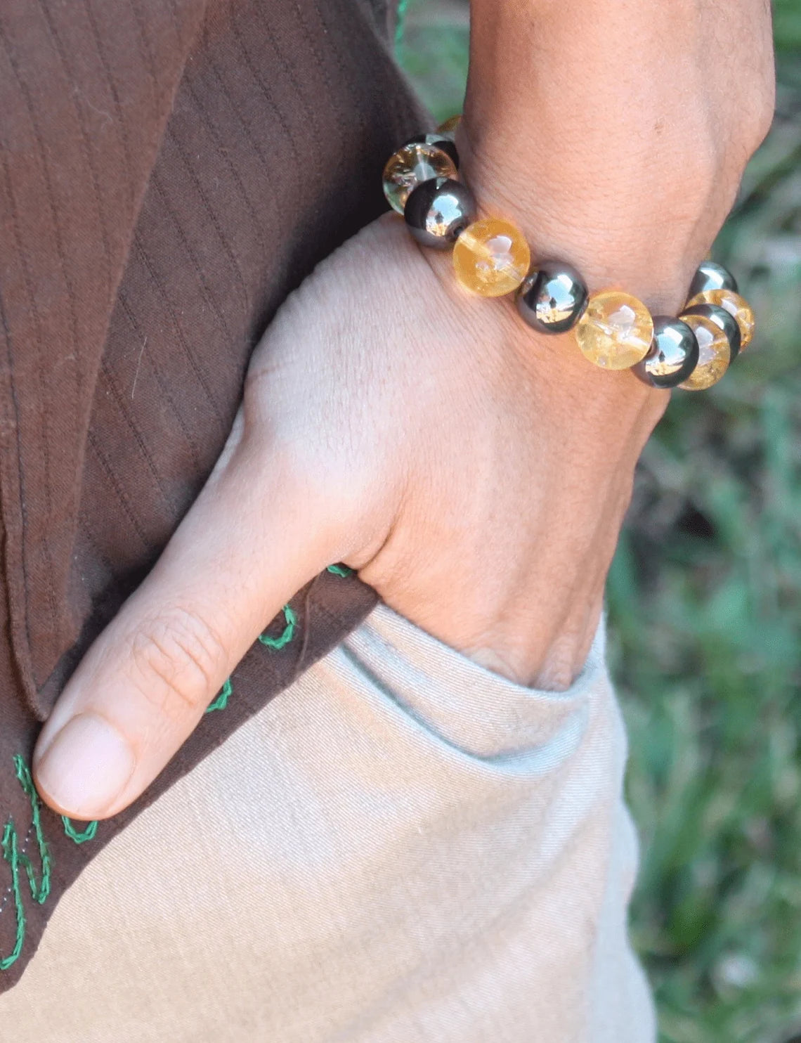 Auras by Osiris Hematite & Citrine Bracelet ๐งก๐ค | Grounding, Abundance, Success & Prosperity Jewelry (8mm)