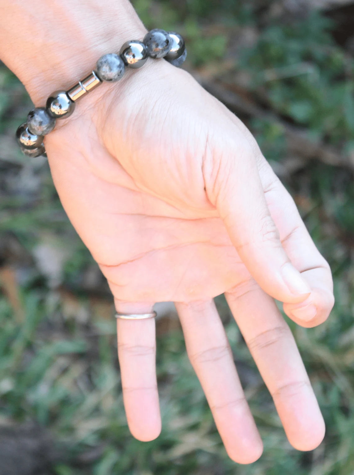 Hematite and Larvikite Bracelet - A Fusion of Grounding and Mystical Insight