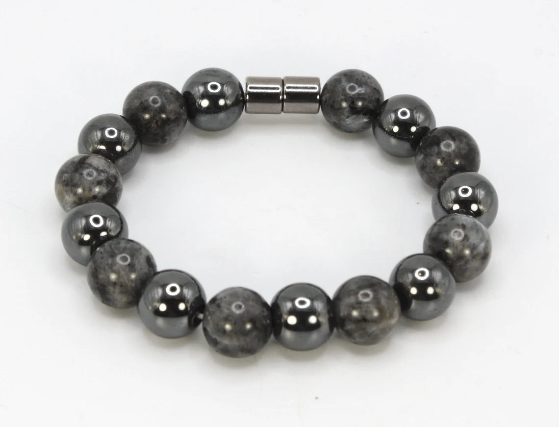 Hematite and Larvikite Bracelet - A Fusion of Grounding and Mystical Insight