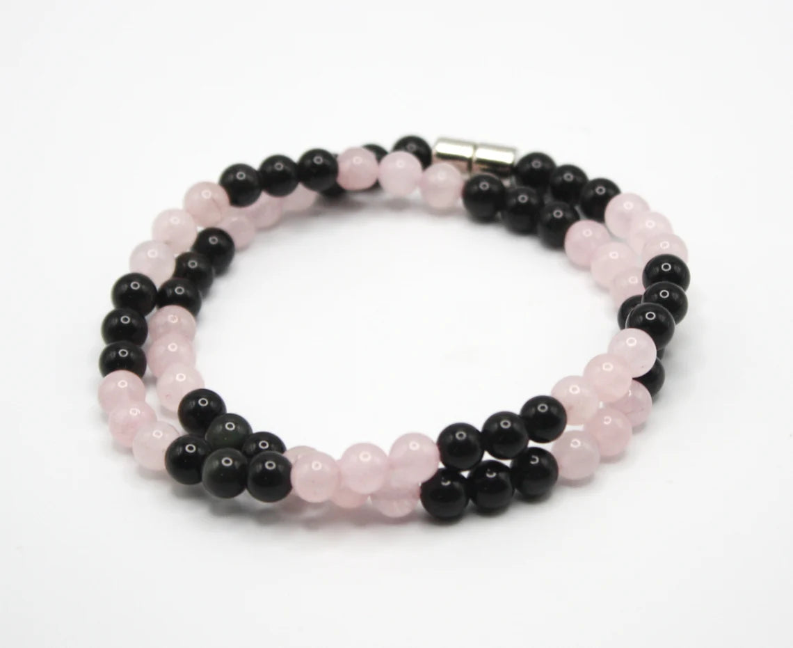 Obsidian & Rose Quartz Necklace - Pink Gemstone Jewelry for Men/Women - Unconditional Love