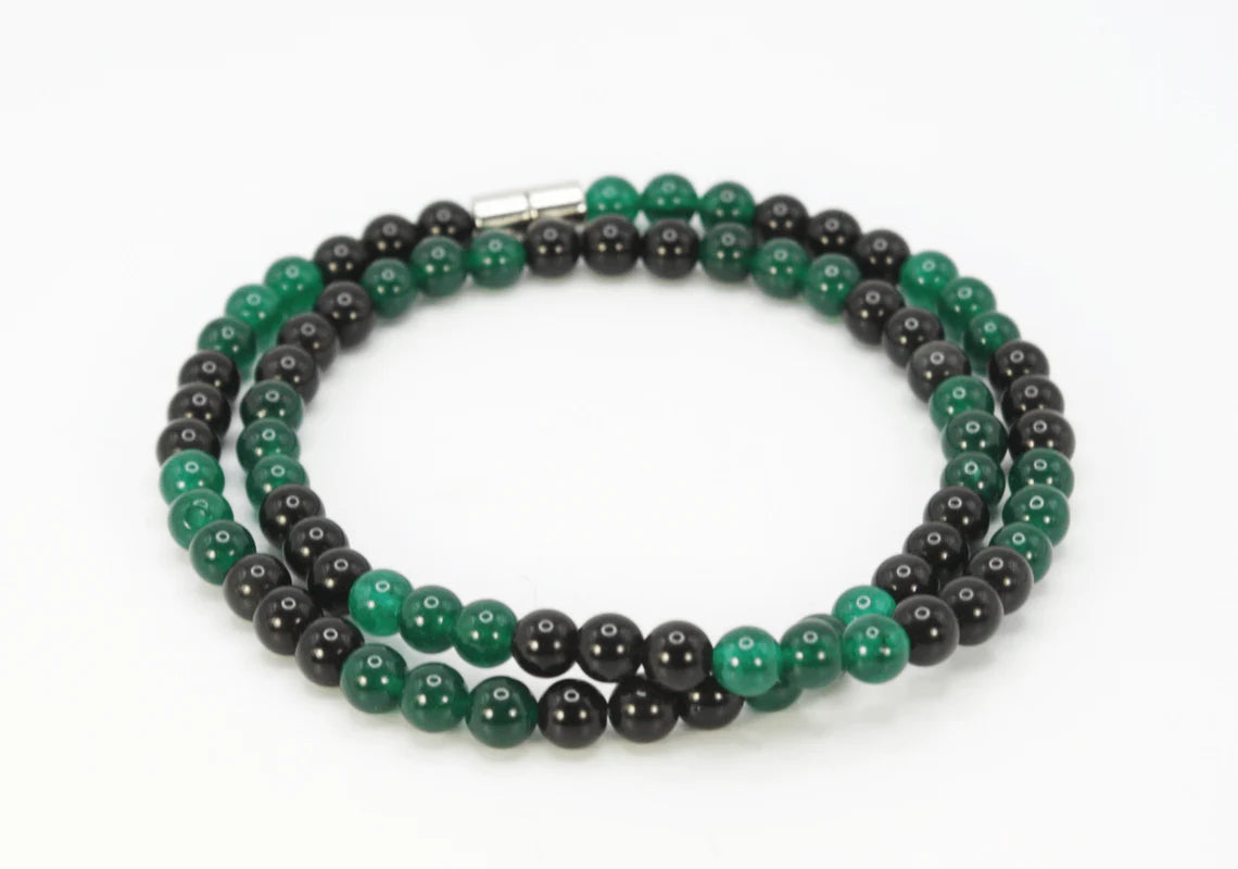 Green Jade and Obsidian Necklace - A Harmony of Peace and Protection
