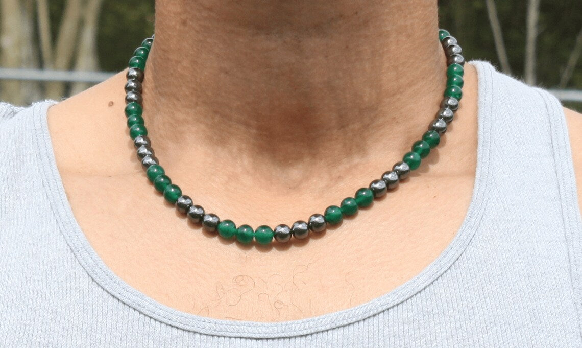Green Jade and Hematite Necklace - Harmony and Protection Embodied