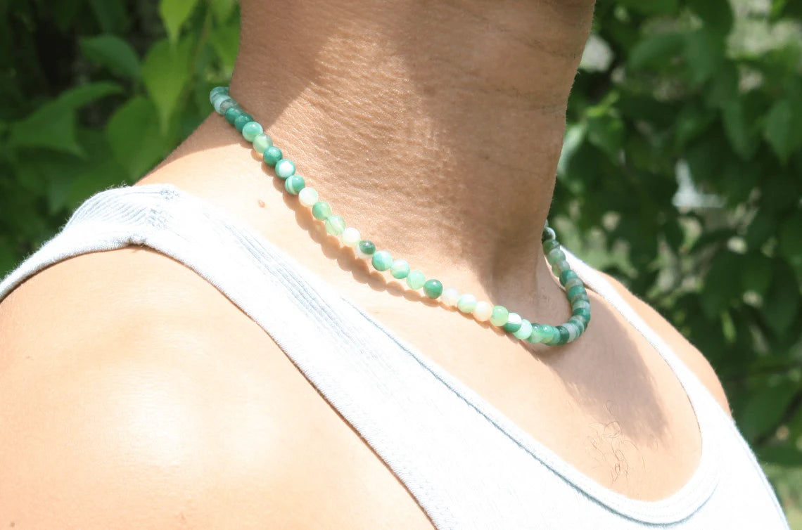 Auras by Osiris Green Agate Necklace π | Lush Harmony, Serenity & Emotional Balance (8mm)