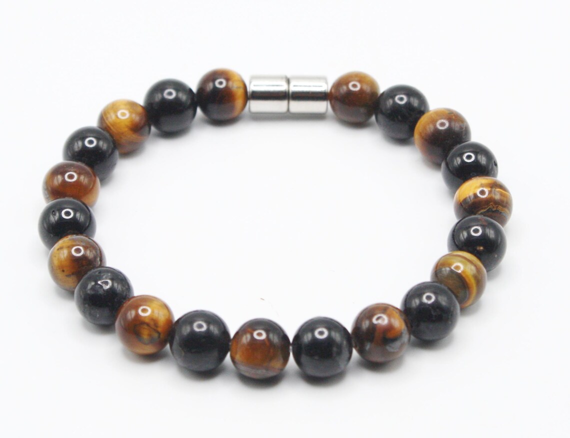 Auras by Osiris 8mm Tiger Eye & Black Tourmaline Bracelet š„ā« | Dynamic Shield, Motivation, Protection & EMF Defense Jewelry (Unisex)