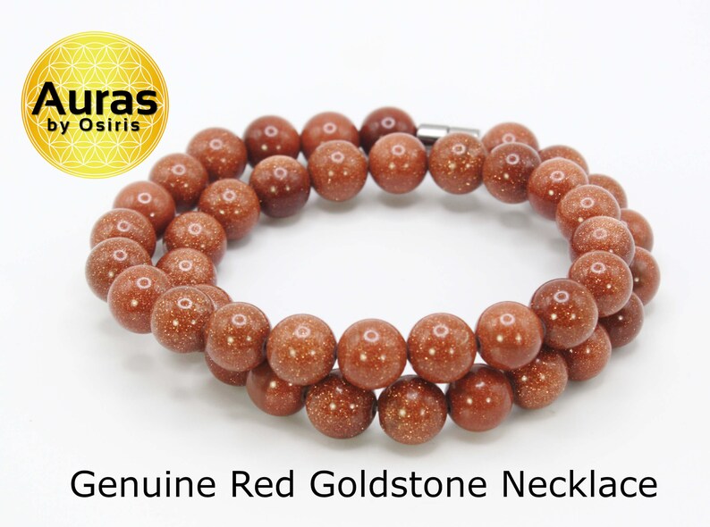 Goldstone Necklace for Men/Women - 12mm Beaded Necklace - Sandstone Jewelry
