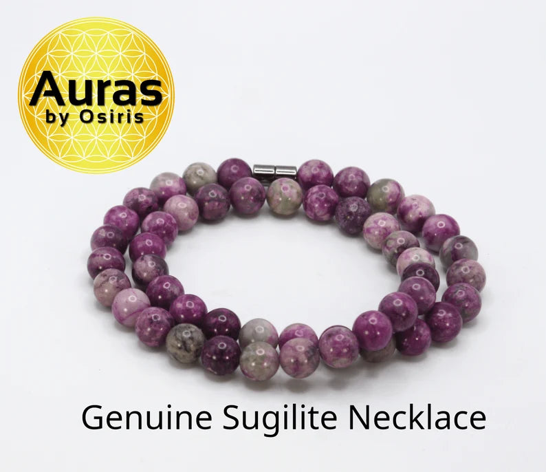 Auras by Osiris β Genuine Sugilite Necklace (10mm Beads) β Healing Crystal Jewelry for Love, Protection & Spiritual Growth