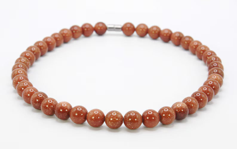 Goldstone Necklace for Men/Women - 12mm Beaded Necklace - Sandstone Jewelry