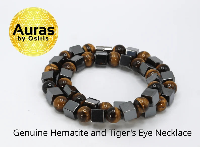 Hematite and Yellow Tiger’s Eye Necklace – 10mm Beaded Protection Jewelry | Gift for Men & Women