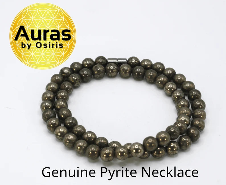 Genuine Pyrite Necklace - Gifts for Men/Women - 6mm/8mm Bead Diameter - Prosperity Jewelry - Protection Stone
