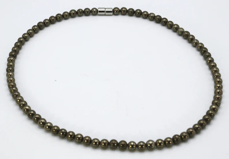 Genuine Pyrite Necklace - Gifts for Men/Women - 6mm/8mm Bead Diameter - Prosperity Jewelry - Protection Stone