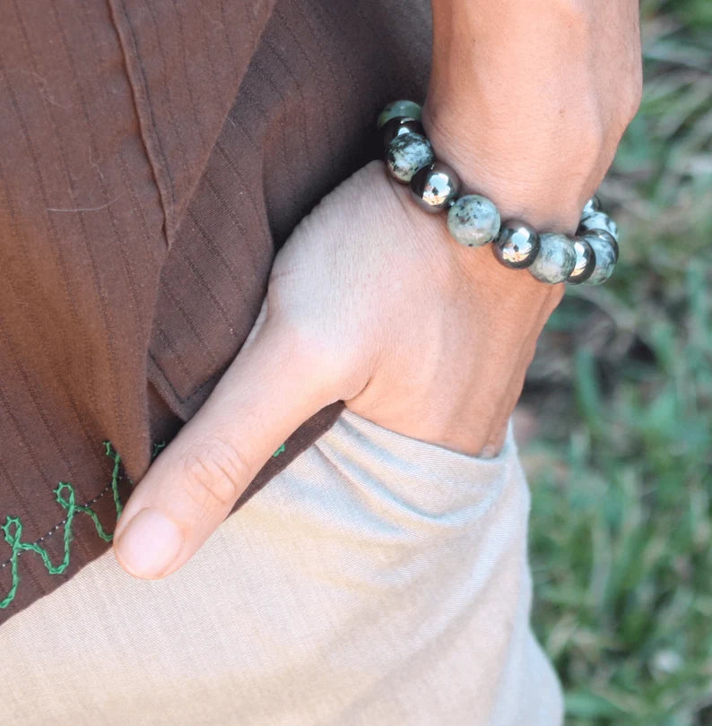 Hematite and African Turquoise Bracelet - A Symbol of Transformation and Healing