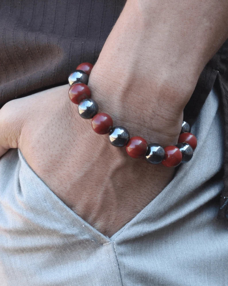 Hematite and Red Jasper Bracelet - A Symbol of Endurance and Vitality